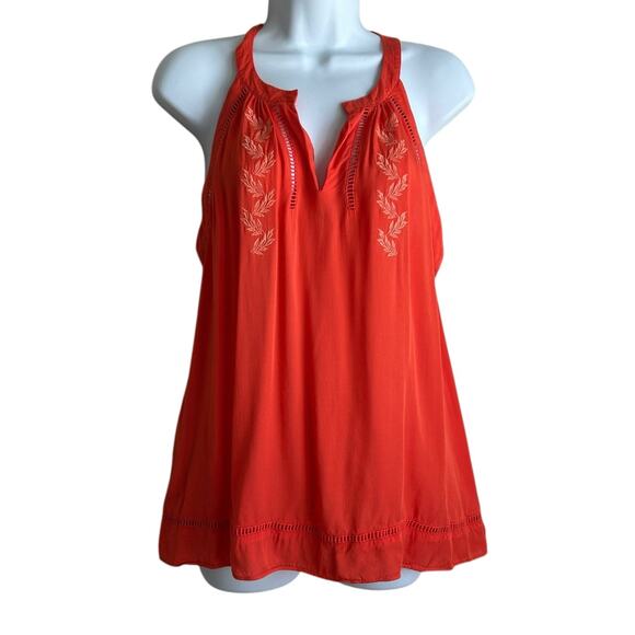Y2K Gianni Bini Women Tunic Top‎ M Orange Eyelet Inset Flowy Boho Festival Flowy - Picture 1 of 13
